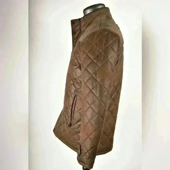 NWT RAINFOREST Brown Tan Faux Quilted  Diamond Suede Hooded Car Coat 40R Medium - Picture 2 of 12